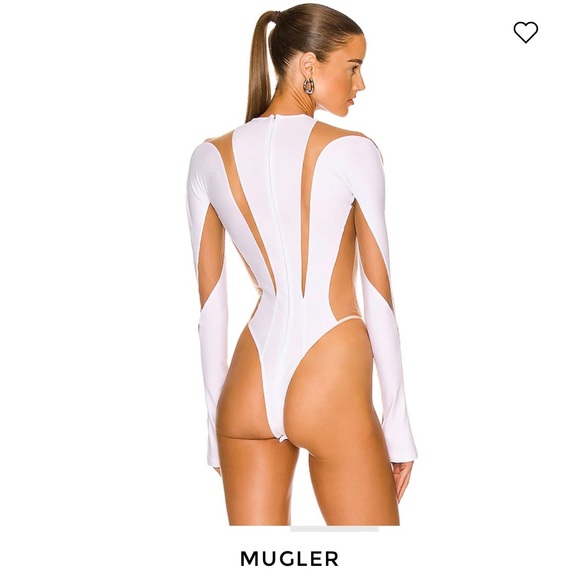 MUGLER for FWRD Sheer Tulle Bodysuit in White & Nude Size 38 - Picture 7 of 7